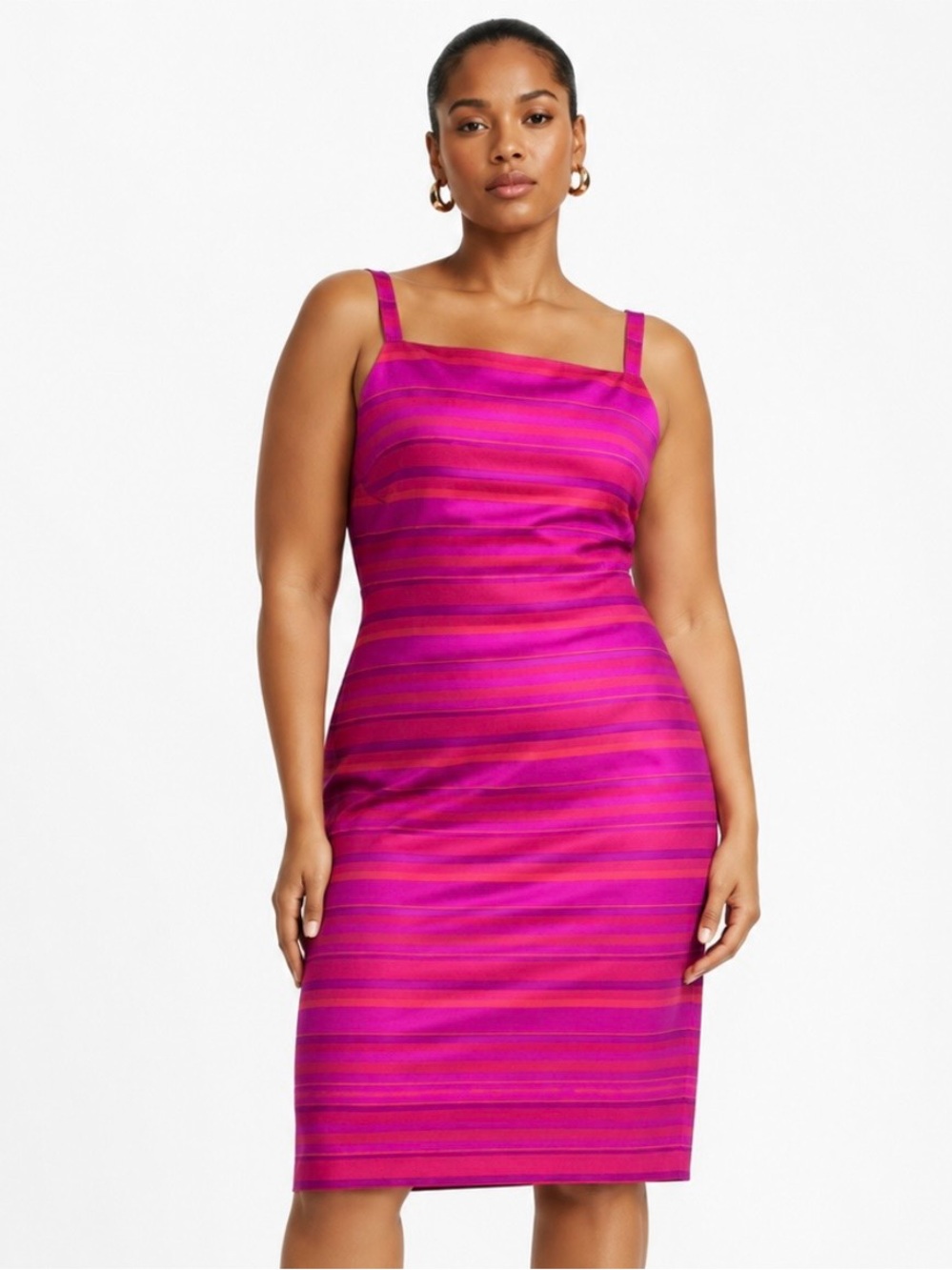 VINTAGE 90's 100% Silk Sleeveless Striped Sheath Dress in Magenta Pink Size 10